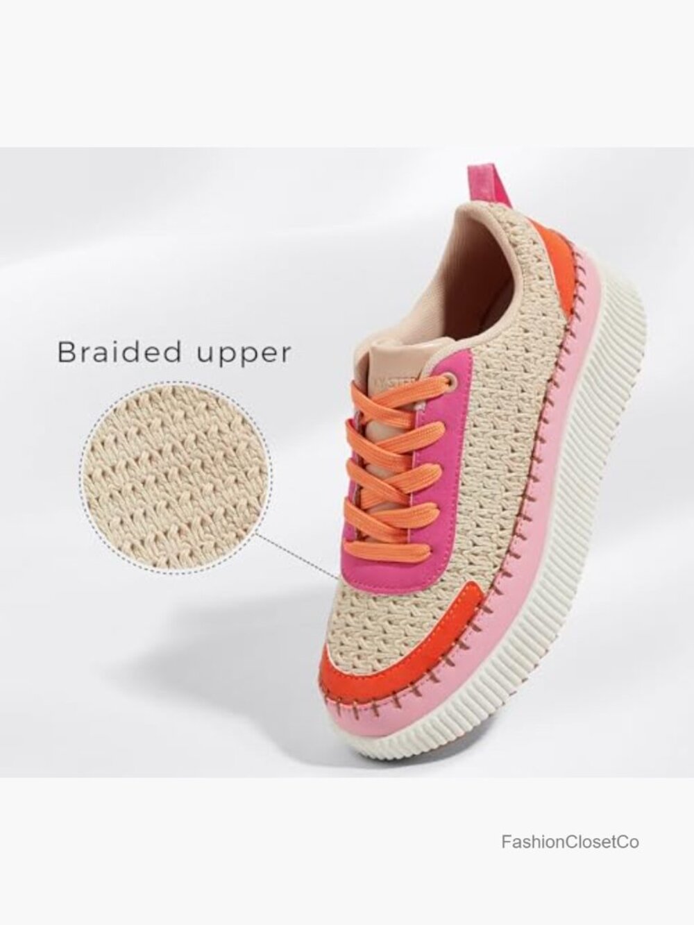 Platform Sneakers Rhinestone Fashion Chunky Casual Retro Braided Walking Shoes - Picture 3 of 7